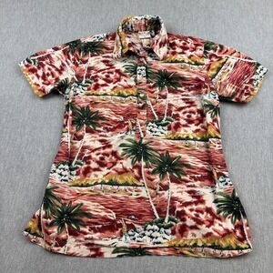 Vintage Go Barefoot Shirt Women Small Red Palm‎ 1/2 Button Pullover USA Made
